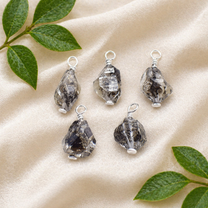 Raw Herkimer Wire Wrapped Pendant <b>Silver</b> Plated Natural 8 - 10mm Gemstone <b>Charm</b> Jewelry Making Supply Birthstone January - Product Image 1