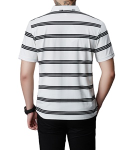 Nouvelle mode de chemises décontractées à revers extensible classique ajusté à manches courtes polos à rayures en tricot pour hommes avec logo personnalisé - Product Image 2