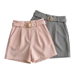 HYPEN SPORTS Women's High Waist Straight Wide Leg Shorts Skirts <b>Elastic</b> Waist <b>Belt</b> Quick Dry Worsted Fabric Polyester/Cotton - Product Image 5
