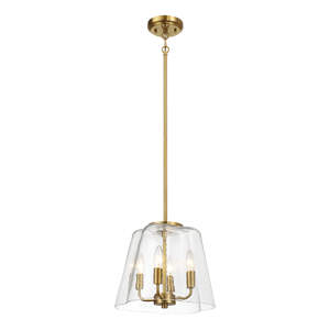 Lampadario a Sospensione Soiree a Quattro Candele in Ottone Satinato con Vetro Trasparente, Elegante Lampadario e Luci Pendenti - Product Image 2