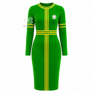 ชุดเดรสยาวสีเขียวแขนยาวสำหรับผู้หญิง ยี่ห้อ Chi Eta Phi ทรงเข้ารูป ความยาวปานกลาง แต่งแถบสีเหลือง คอเสื้อแบบคอกลม ไซส์พลัส ทรงเข้ารูป สวมใส่สบาย - Product Image 1