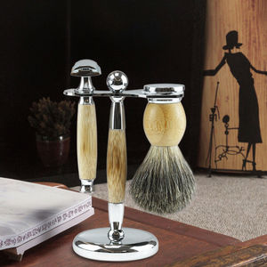 Kit de rasoir de sécurité Prestige à lame unique, brosse à raser en poils de blaireau pur, manche en bois, pour le visage/le corps/le maillot, support de rasage inclus - Product Image 6