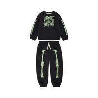 Ensemble décontracté 2 pièces pour tout-petits garçons et filles, sweat-shirt à imprimé squelette en polyester et pantalon de jogging avec logo frontal pour Halloween