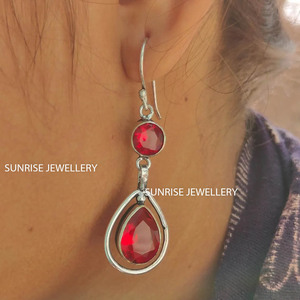 Sunrise Jewellery Natural <b>Garnet</b> 925 Sterling Silver Handmade Vintage Women's Dangle <b>Earrings</b> for Wedding Anniversary Wholesale - Product Image 1