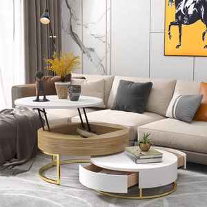 Nesnesis moderni tavolini da caffè in legno per nidificazione con Design con 2 cassetti disponibili nei colori bianco e naturale - Product Image 5