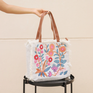 Sac fourre-tout pour femme en coton perlé fait main avec fermeture ouverte et broderie par Whimsy Art Craft - Product Image 1