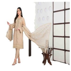 TAWAKKAL-Ensemble 3 pièces pour femme indienne/pakistanaise, chemise brodée en organza cousue fantaisie, Dupatta, viscose, 2024 - Product Image 1