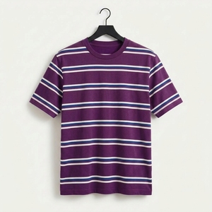 เสื้อยืดคอกลมลายทางพรีเมียม แขนสั้น สวมใส่สบายทุกวัน ทรงปกติ ใส่ได้ทั้งชายและหญิง สไตล์สตรีทแวร์สำหรับฤดูร้อน ผลิตจากผ้าฝ้ายออร์แกนิค 100% - Product Image 5