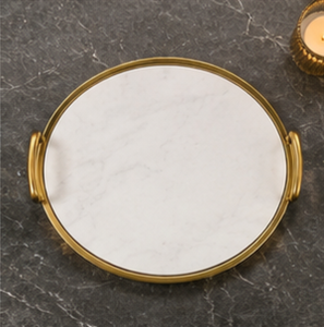 Round Metal Storage <b>Tray</b> With <b>Mirror</b> Insert Modern Design Durable Indoor Tabletop Accessory Living Room Decor - Product Image 5