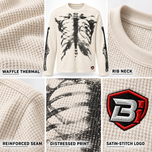 Custom Unisex Thermal <b>Waffle</b> Knit Skeleton Print Long Sleeve Streetwear <b>Shirt</b> OEM Manufacturer Direct from Factory Blimpex INT - Product Image 5