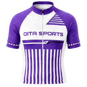 Maillot de cyclisme violet et blanc à manches courtes avec fermeture éclair sur le devant, respirant, pour course cycliste, vêtements de cyclisme professionnels, personnalisable pour équipes sportives - Product Image 1