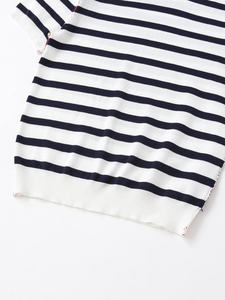 T-shirt da donna in maglia a <span class=keywords><strong>righe</strong></span> nautiche 2026, bianco <span class=keywords><strong>e</strong></span> nero, a <span class=keywords><strong>righe</strong></span> orizzontali, con cuciture a contrasto <span class=keywords><strong>rosse</strong></span>, a costine, vestibilità slim, top estivo HD - Product Image 4