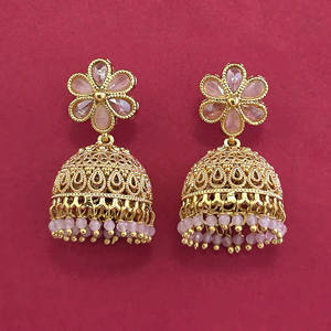 Jhumki de luxe de haute qualité, design antique, plaqué or 233090 - Product Image 3
