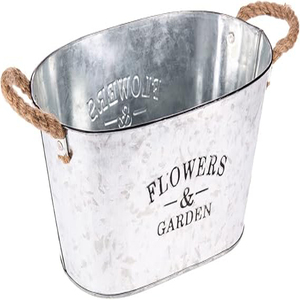 Pot de fleurs en métal galvanisé, seau de jardin en métal avec poignées en corde, jardinière galvanisée - Product Image 1