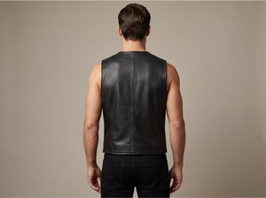 Chaleco de Cuero Genuino para Hombre, Estilo Motero con Flecos, Cuello en V, Cierre de Botón, Prenda Exterior para Otoño - Product Image 5