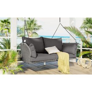 51.9\" 2-Person <b>Hanging</b> Swing Seat Rattan Woven Porch <b>Chair</b> with Ropes Stylish Patio Swings - Product Image 2