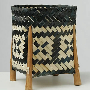 Panier de rangement rond en bambou 100% fait main avec poignées pour la buanderie, écologique, multifonctionnel, artisanat durable - Product Image 3