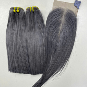 Prix de gros 100% brut vierge vietnamien humain dentelle trame os droite Smokie gris couleur Super Double Drawn Extensions de cheveux - Product Image 3