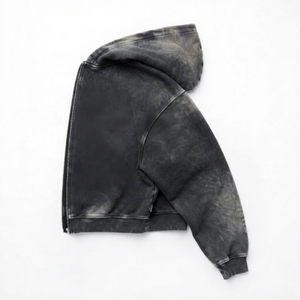 Sudadera con capucha para hombre, color carbón oscuro, estilo vintage, con lavado ácido, cremallera completa, 100% algodón, forro polar grueso, con efecto desgastado, para logotipo personalizado, al por mayor - Product Image 3