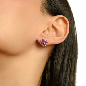 Boucles d'oreilles florales en argent sterling 925 avec pierres précieuses rubis pour femmes, bijoux fins pour un usage quotidien minimaliste - Product Image 4