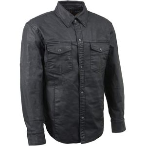 Chemise en jean pour homme 2025 MDM1603 en noir avec revêtement ciré et fermeture à boutons-pression - Product Image 4