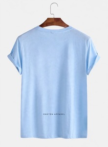 ONETEN APPAREL T-shirt à manches courtes bleu clair pour homme, imprimé géométrique bateau, coupe classique, col rond, décontracté - Product Image 3