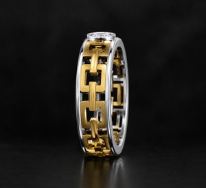 Bague en or et diamants pour homme sur mesure, bicolore |    Bague solitaire sertie de pierres |   Fabricant et exportateur de bijoux fins - Product Image 2