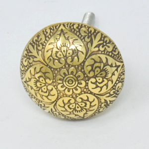 Luxury Floral Engraved Metal Craft <b>Door</b> <b>Knob</b> <b>Antique</b> <b>Brass</b> Finish Decorative Cabinet Drawer <b>Knob</b> for Furniture Hardware - Product Image 1