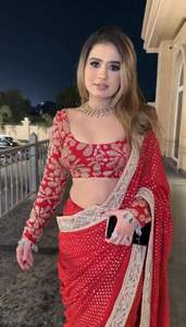 Sari de Georgette con Diseño Exclusivo, Blusa Elegante, Moderna y Estilosa, Última Moda India Tradicional Étnica para Bodas y Fiestas, para Chicas y Mujeres - Product Image 4