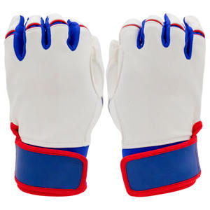 Baseball Batting Gloves White Blue Red Leather Breathable <b>Grip</b> <b>Control</b> Adjustable Wrist Sports OEM Bulk Manufacturer - Product Image 4