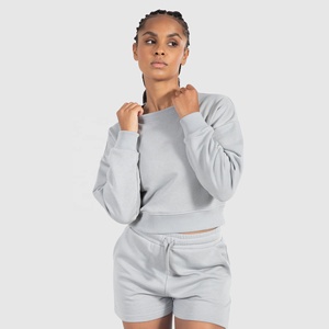 Sudadera Corta Cómoda para Mujer, Cuello Redondo, Oversize, Manga Larga, Forro Polar, Hombros Caídos, Estilo Verano, para Gimnasio - Product Image 3