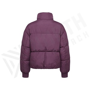 Quilted Puffer Jacket Stand Collar Full Sleeve Winter Coat Thick Polyester Filling Short Length Zipper Closure - Product Image 2
