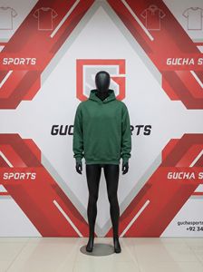 Sudadera con capucha verde oscuro hecha con suave tejido de algodón, corte holgado unisex, bolsillo tipo canguro, capucha ajustable, puños acanalados. - Product Image 2