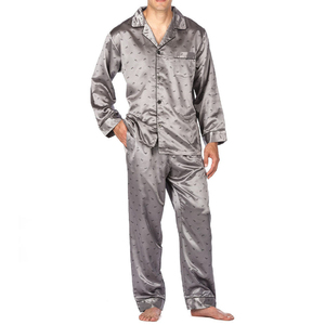 Pyjamas pour hommes en satin de soie imprimé, sans manches, respirants et thermiques, de haute qualité OEM, avec logo personnalisé, faible MOQ - Product Image 1