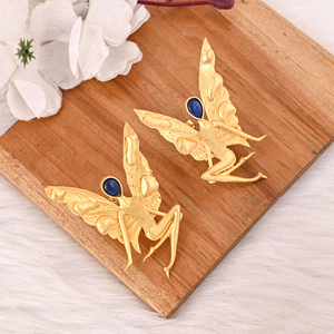 Blue Hydro Gemstone Fairy Brass <b>Earrings</b> Gold Plated Handmade Designer Jewelry for Women Wholesale Lot 10 Pairs - Product Image 3