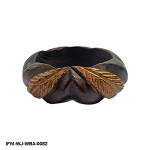 Bracelet en bois sculpté à la main en forme de feuille, style antique, épais, bohème, en bois foncé, pour femme - Product Image 1