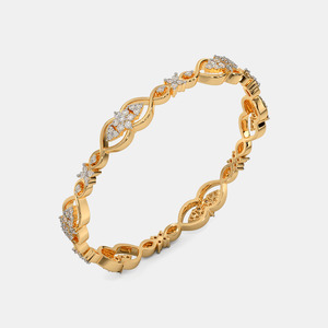 Gold Diamond <b>Infinity</b> Leaf Link Designer Bangle With Floral Motif Pattern - Product Image 2