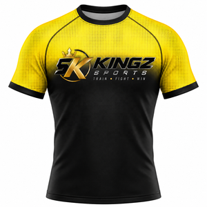 Camiseta Deportiva Ajustada Negra para Hombre, con Estampado Frontal, Absorbente de Humedad, Estilo Kimono de BJJ, Manga Corta, para Adultos, Transpirable, 220 Gramos, Elástica en 4 Direcciones - Product Image 2