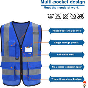 Gilet de sécurité réfléchissant avec poches, fermeture éclair, bandes réfléchissantes haute visibilité, plusieurs poches, gilet en maille haute visibilité pour hommes - Product Image 3