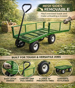 Carretilla de Jardín de Metal, Plástico y Goma de Alta Resistencia OEM/ODM con Mecanismo de Descarga Patentado para Transportar Leña y Restos de Jardín - Modelo GARPYC000 - Product Image 2