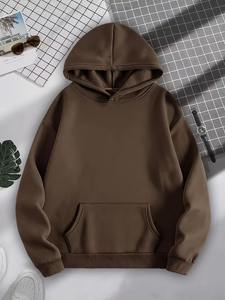 เสื้อสเวตเชิ้ตมีฮู้ดทรงโอเวอร์ไซส์สำหรับผู้หญิง สีพื้น ผ้าฝ้ายถัก มีกระเป๋า สไตล์ฤดูใบไม้ร่วง ความยาวปกติ - Product Image 3