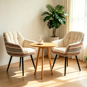 Chaise de salle à manger moderne en tissu rembourré avec rotation à 360° °   Pieds pivotants en bois de hêtre - Product Image 2