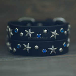 Vente chaude de qualité supérieure 100% collier de chien en cuir véritable avec goujon étoile fournisseur indien fabricant en gros exportations Saman - Product Image 3
