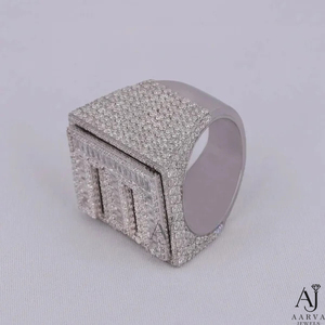 Silver Letter Moissanite <b>Ring</b> Iced Out Pave Set <b>Name</b> Initial Band for Men Women Party Gift - Product Image 2