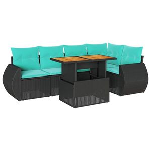 Juego de sofás de patio de ratán sintético negro de 6 piezas con cojines, conjuntos de jardín - Product Image 2