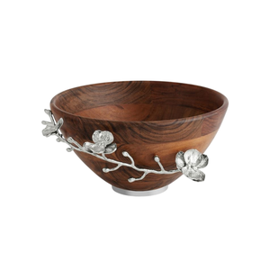 Bol de service en bois naturel avec accent métallique, forme ronde, vaisselle de table, bols de service pour aliments et salades - Product Image 1