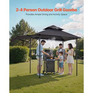 Gazebo BBQ à double niveau 8 x 5 pieds avec auvent supplémentaire, abri de terrasse en acier thermolaqué pour cour, 2 côtés. - Product Image 2