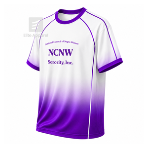 Maillot de football personnalisé NCNW Council à manches courtes avec logo sur le devant, dégradé violet et blanc, en polyester respirant - Product Image 2