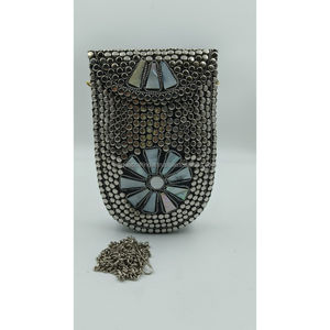 Half Moon <b>Silver</b> Brass Metal Beaded <b>Clutch</b> <b>Bag</b> Handmade Purse <b>for</b> Women <b>Wedding</b> and Evening Wear - Product Image 6