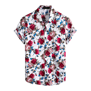Chemise décontractée pour homme style hawaïen à imprimé floral en popeline, col rabattu, manches courtes, 100 % coton respirant, boutonnage simple - Product Image 3